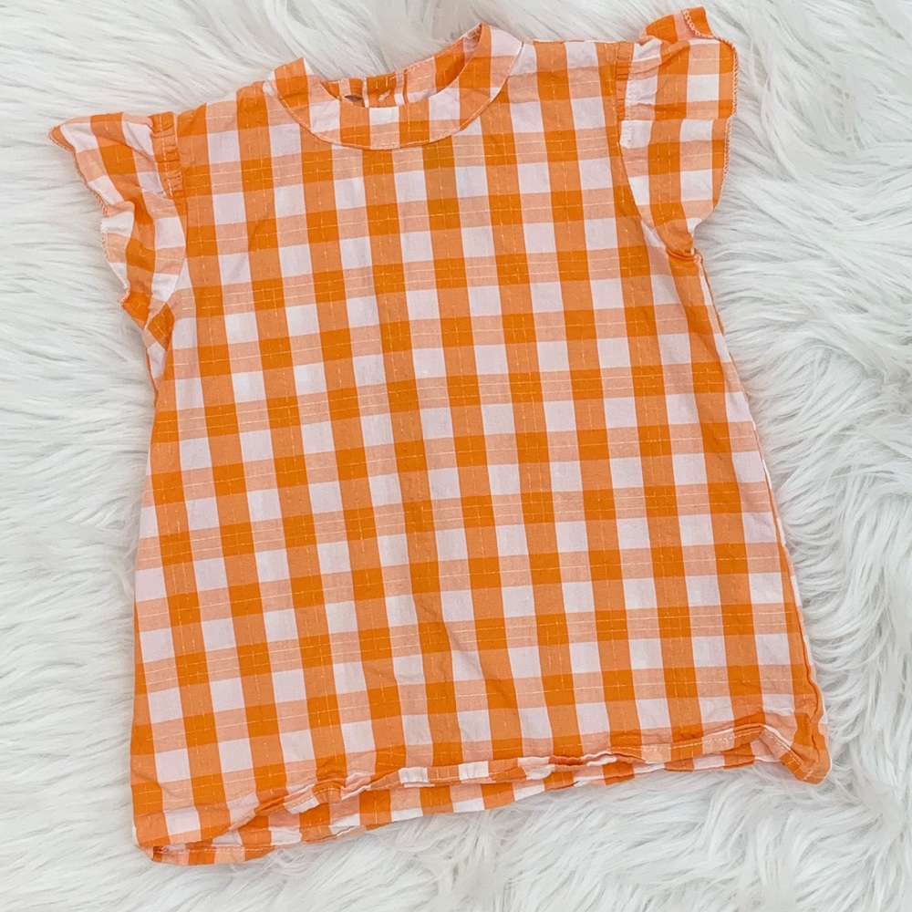 Toddler white and Orange square checkered shirt